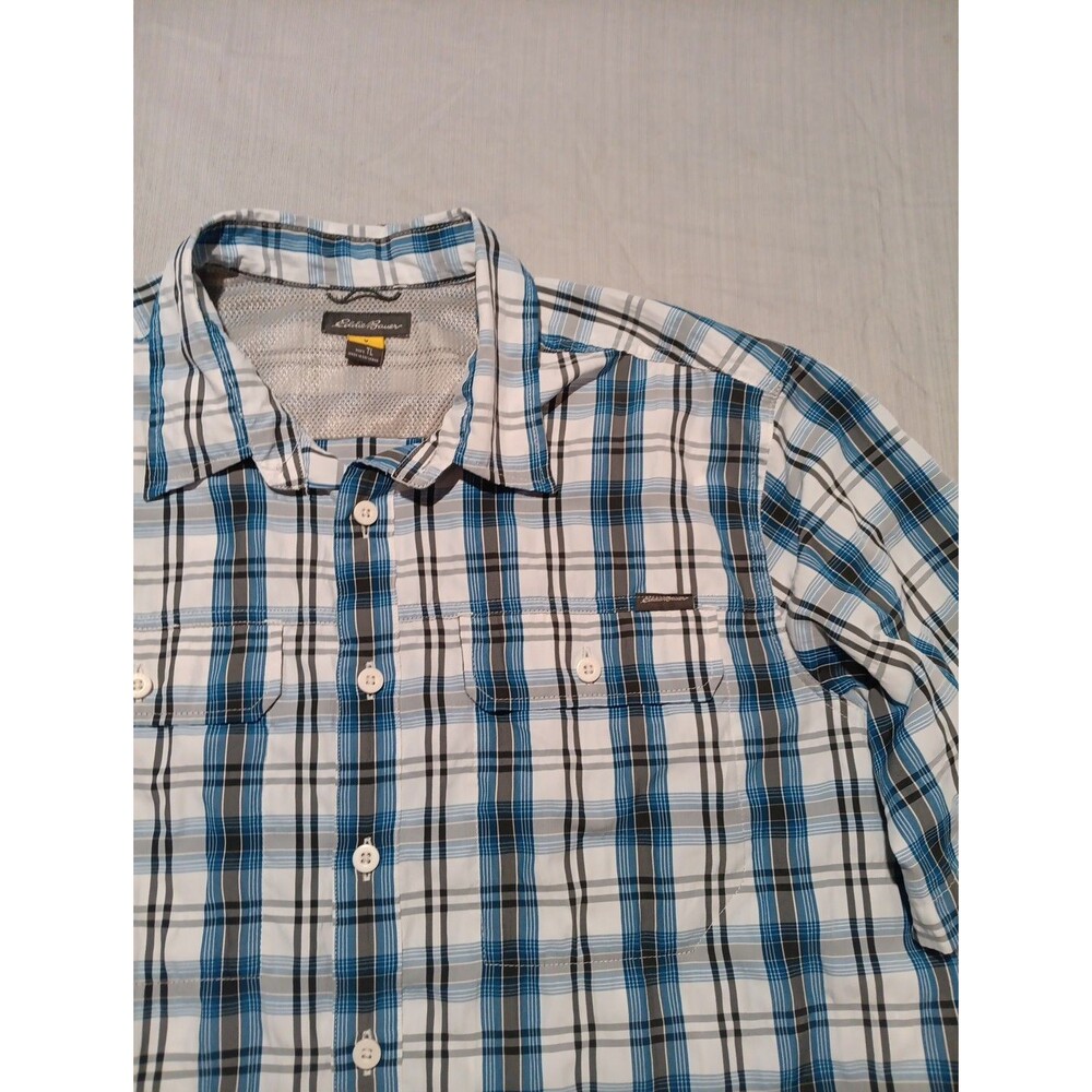 Eddie Bauer Travex Plaid Nylon Button Down Hiking Shirt Men Size Tall Large TL